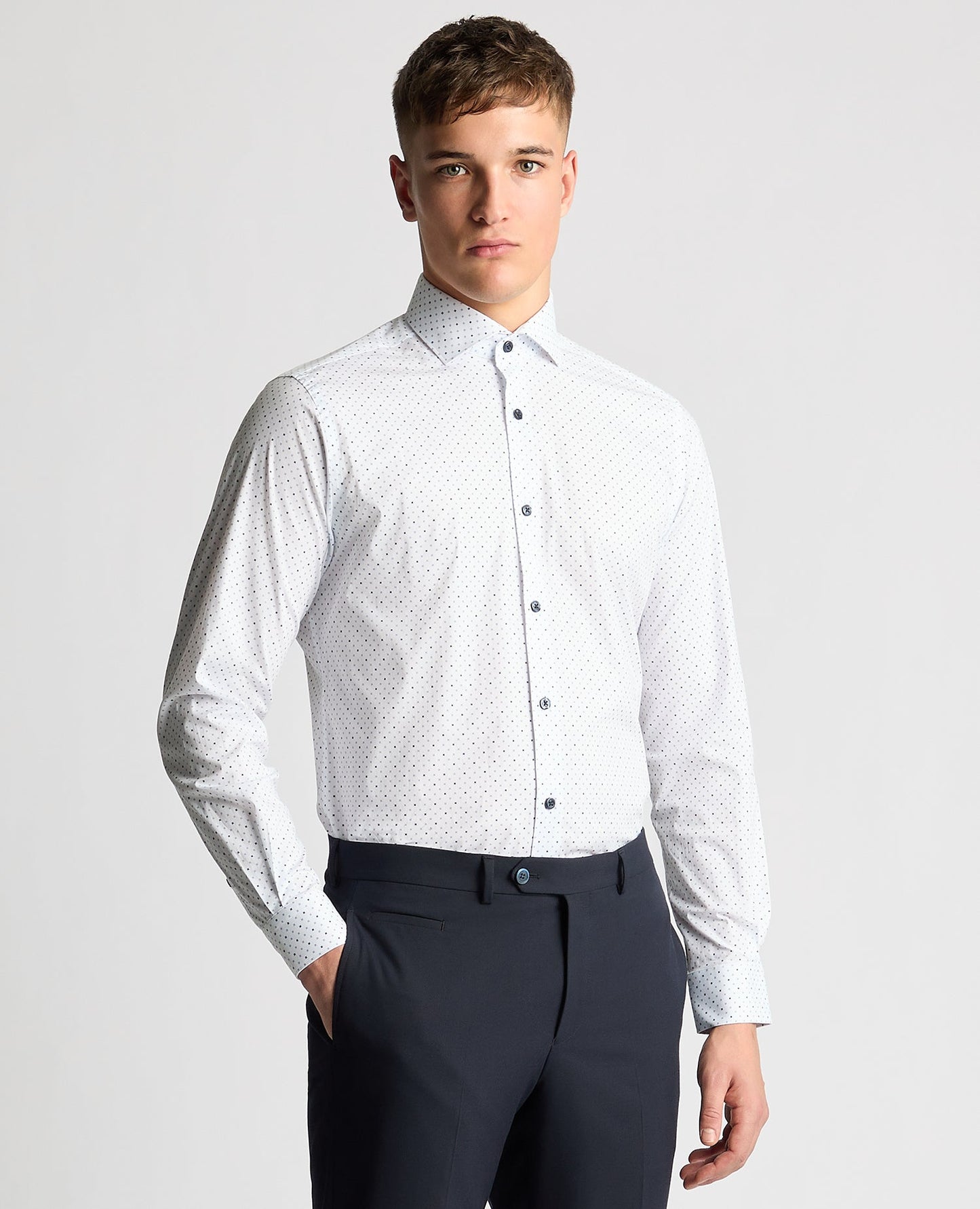 Tapered Fit Print Cotton Stretch Shirt