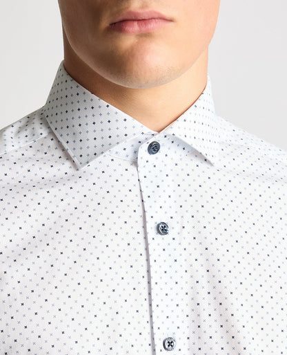 Tapered Fit Print Cotton Stretch Shirt