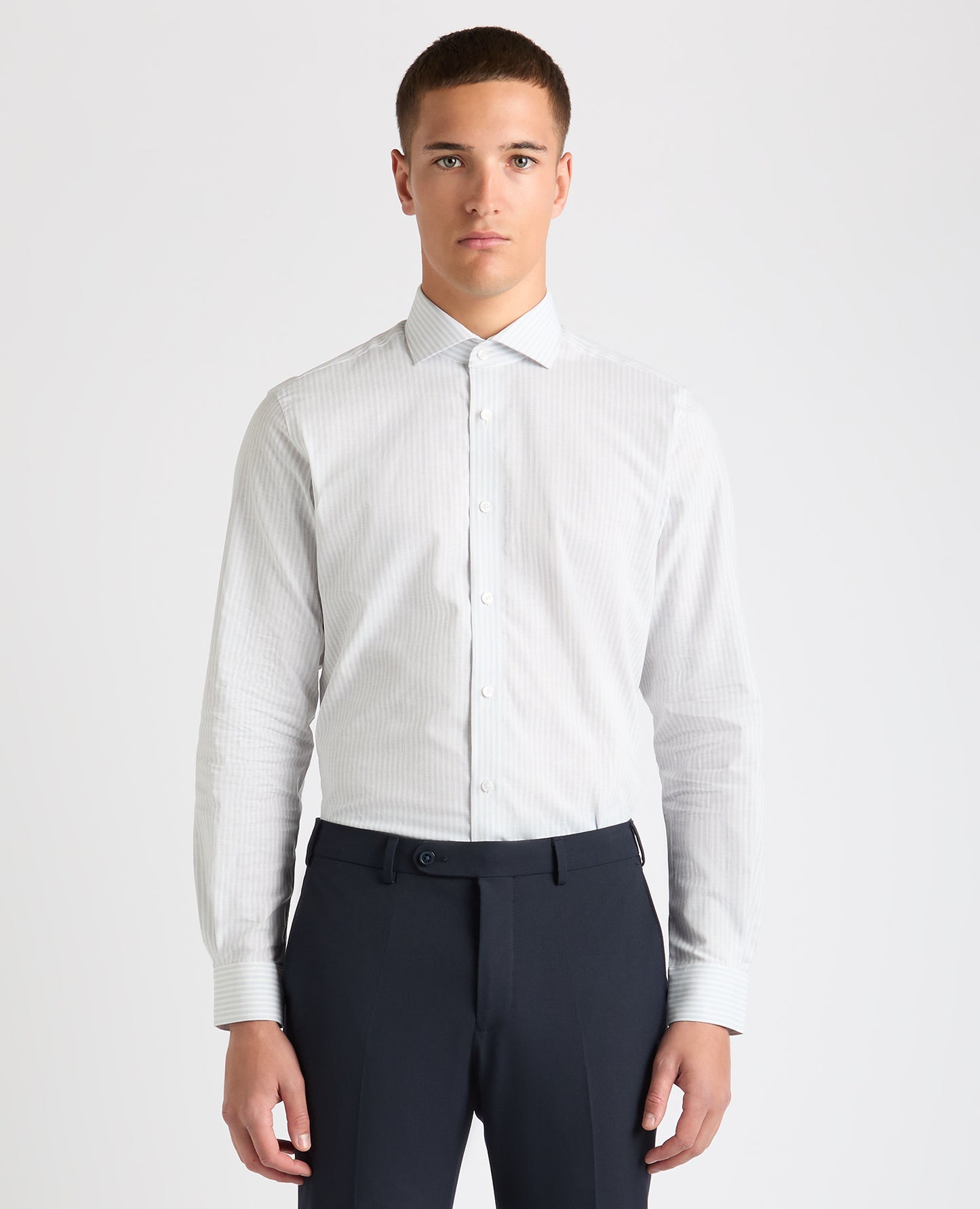 Tapered Fit Striped Cotton-Linen Shirt