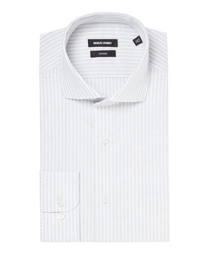 Tapered Fit Striped Cotton-Linen Shirt