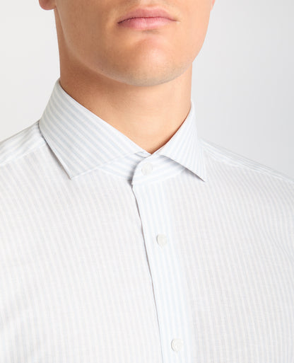 Tapered Fit Striped Cotton-Linen Shirt