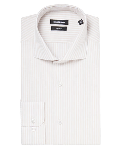 Tapered Fit Striped Cotton-Linen Shirt