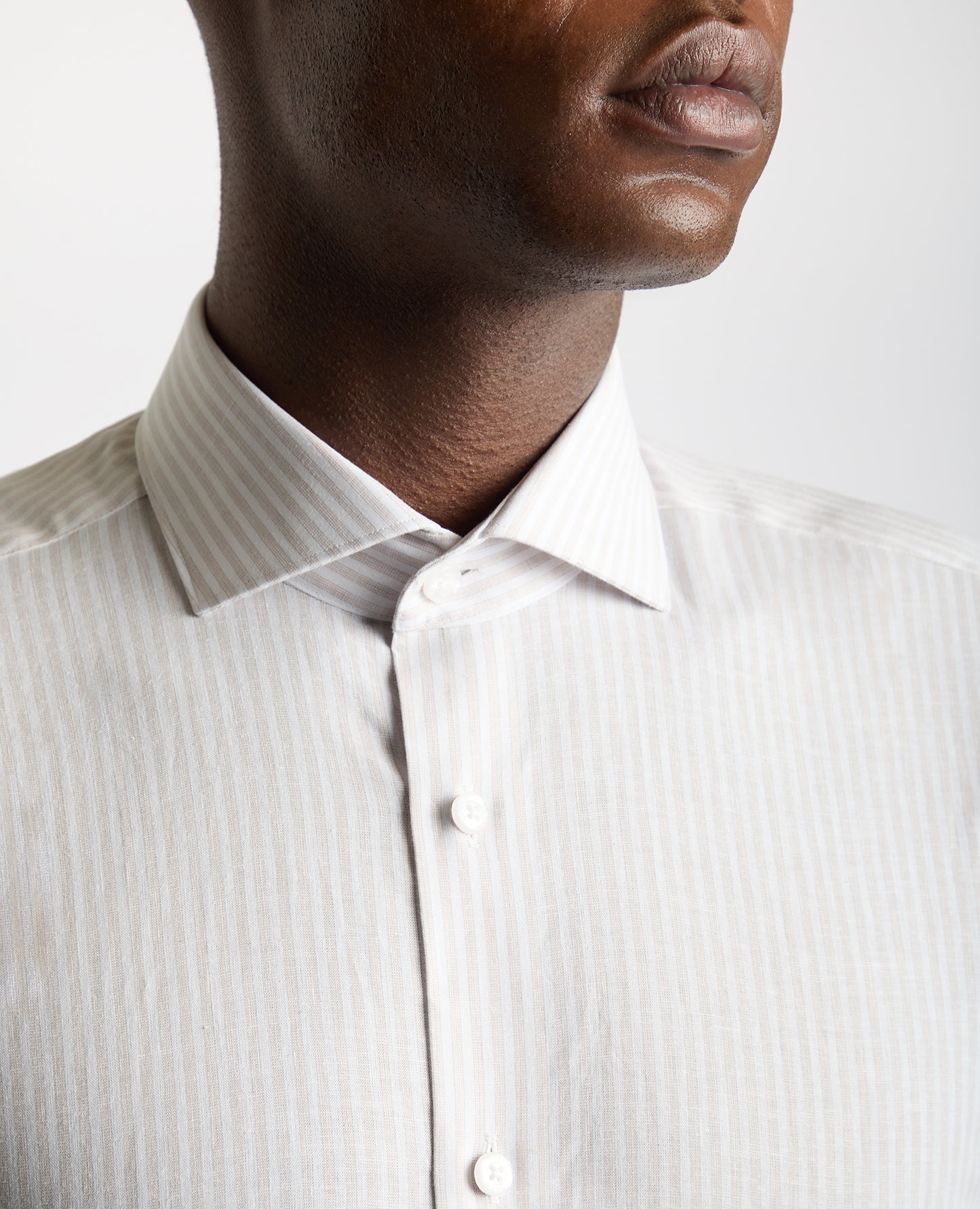 Tapered Fit Striped Cotton-Linen Shirt