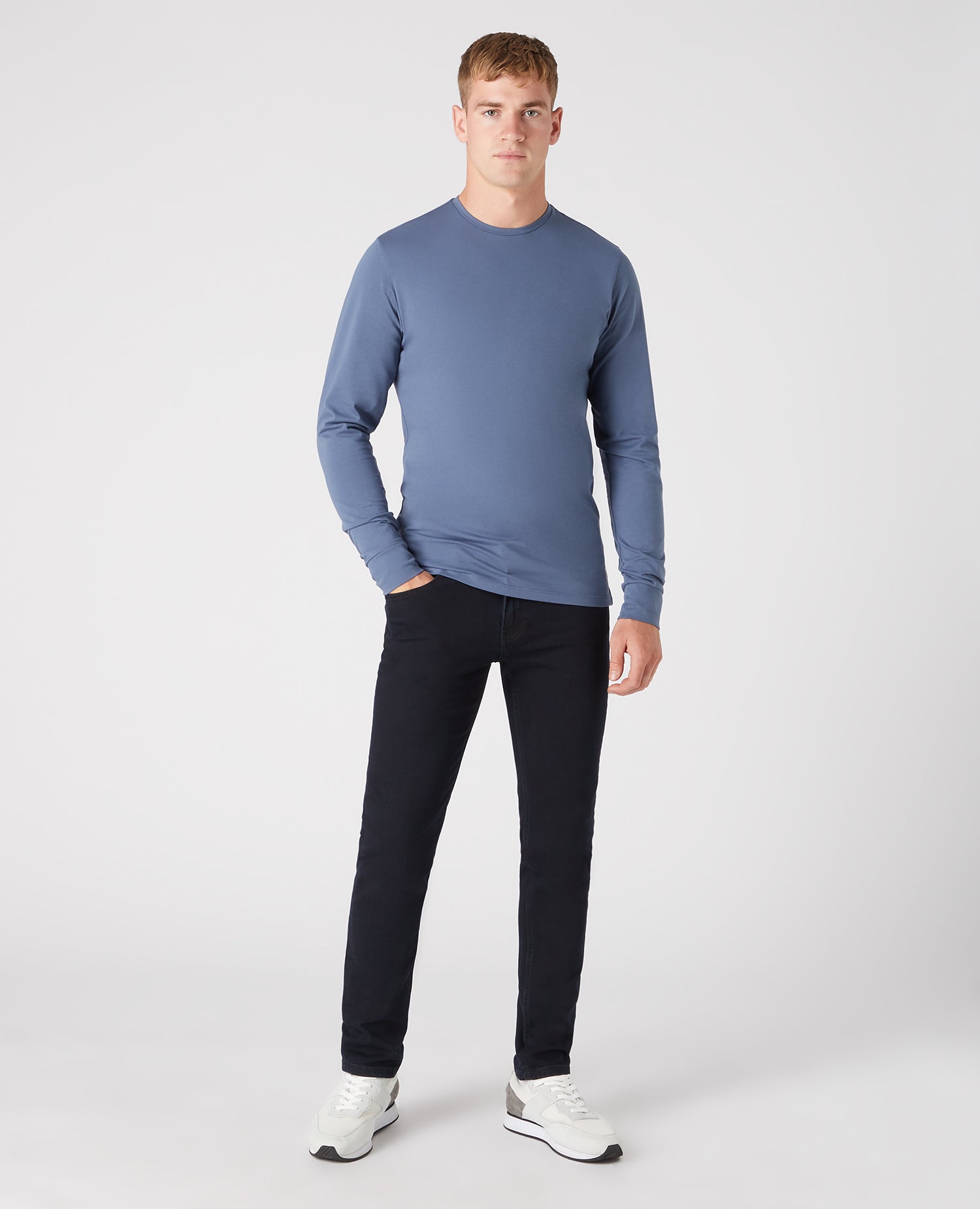 Tapered Fit Cotton-Stretch Long Sleeve T-Shirt