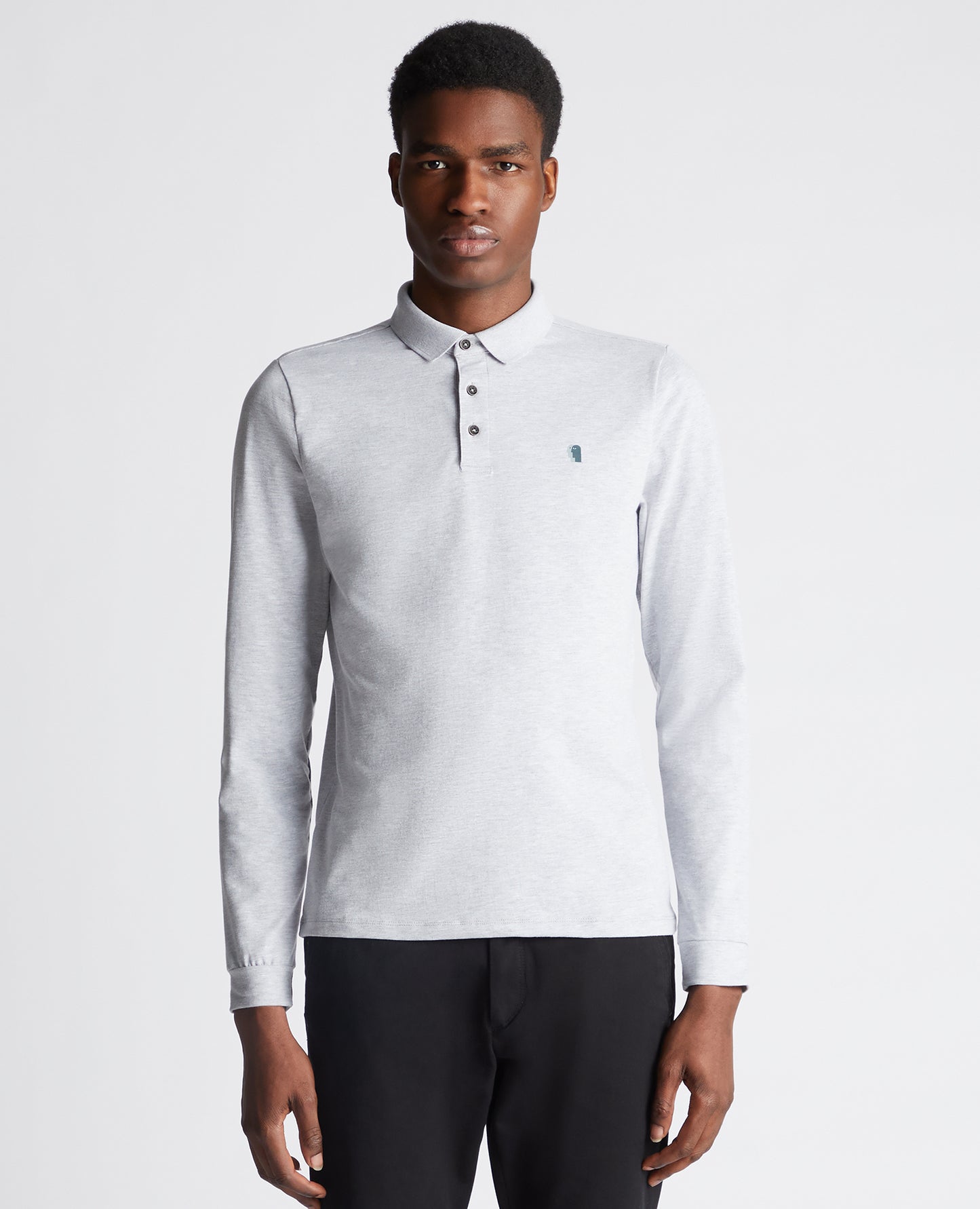 Tapered Fit Cotton-Stretch Long-Sleeve Polo Shirt