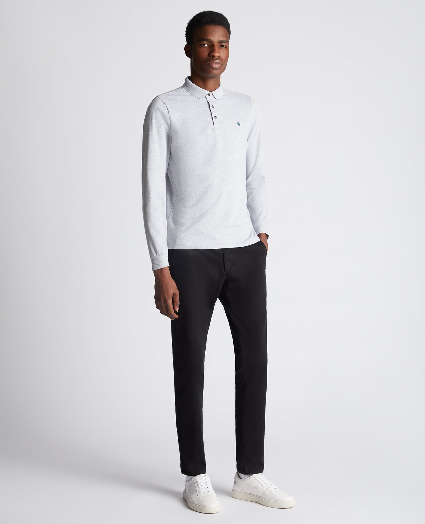 Tapered Fit Cotton-Stretch Long-Sleeve Polo Shirt