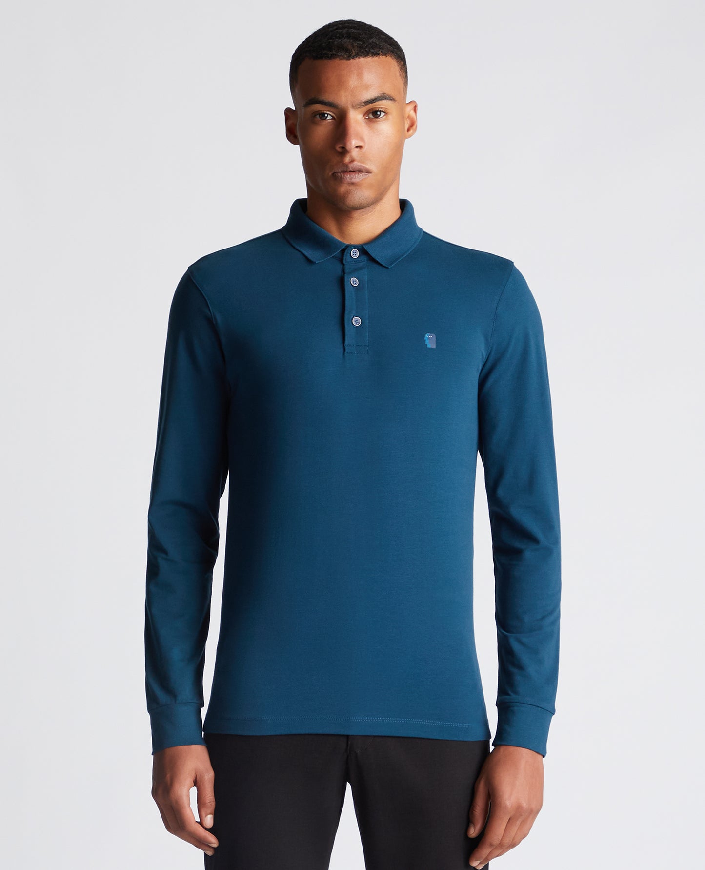 Tapered Fit Cotton-Stretch Long-Sleeve Polo Shirt