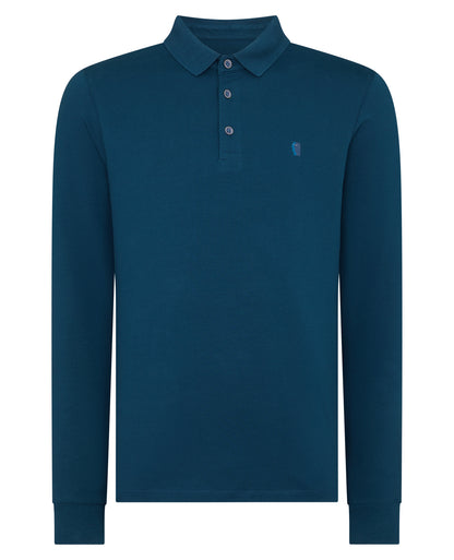 Tapered Fit Cotton-Stretch Long-Sleeve Polo Shirt