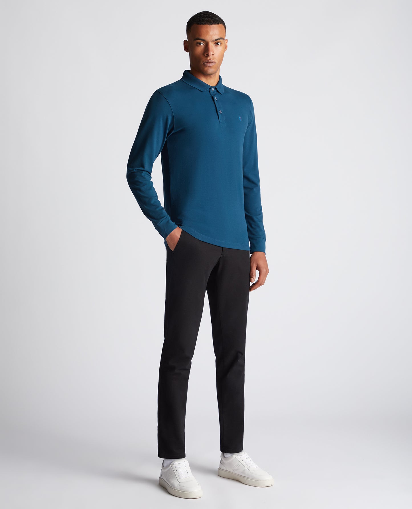 Tapered Fit Cotton-Stretch Long-Sleeve Polo Shirt