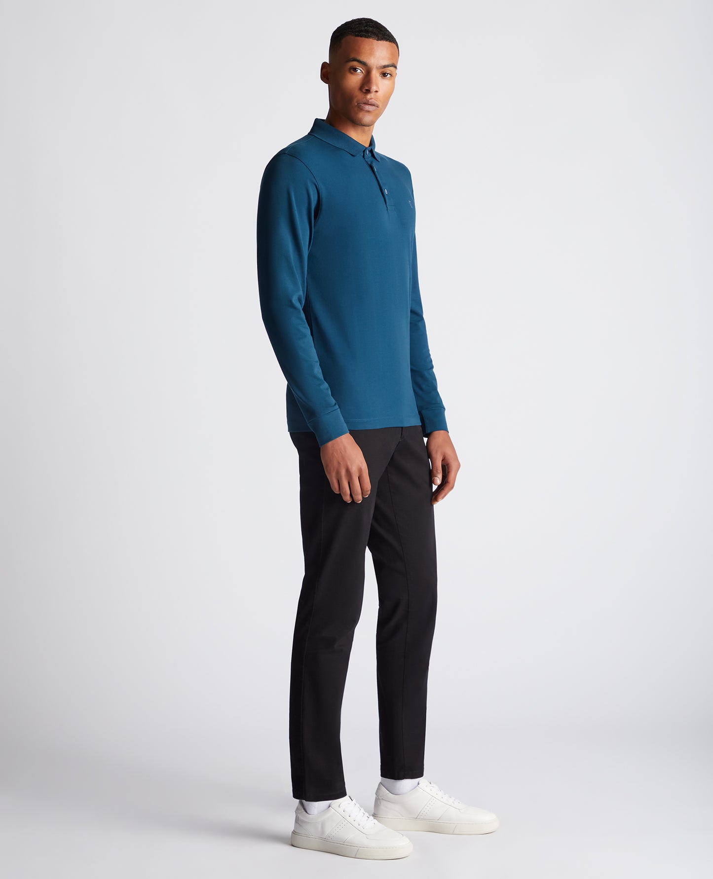 Tapered Fit Cotton-Stretch Long-Sleeve Polo Shirt