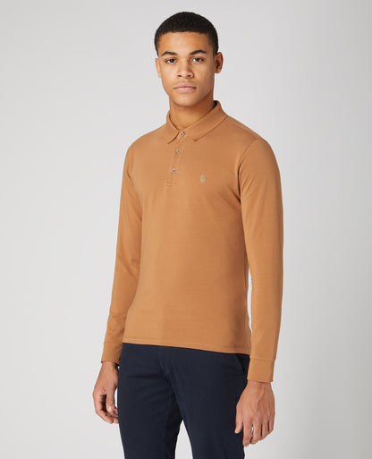 Tapered Fit Cotton-blend long seeve polo shirt