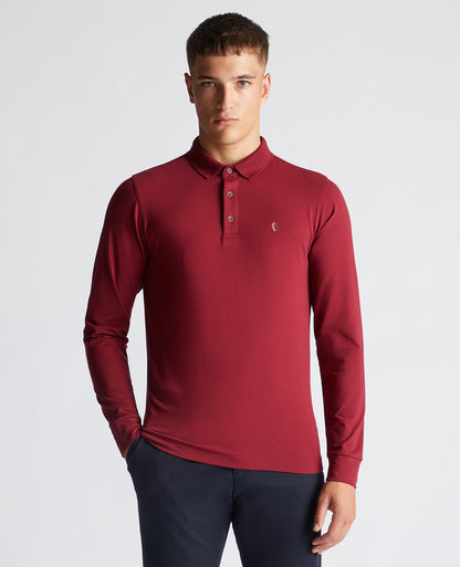 Tapered Fit Cotton-Stretch Long-Sleeve Polo Shirt