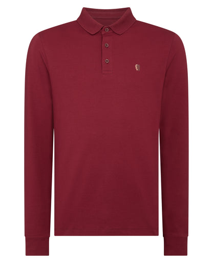 Tapered Fit Cotton-Stretch Long-Sleeve Polo Shirt