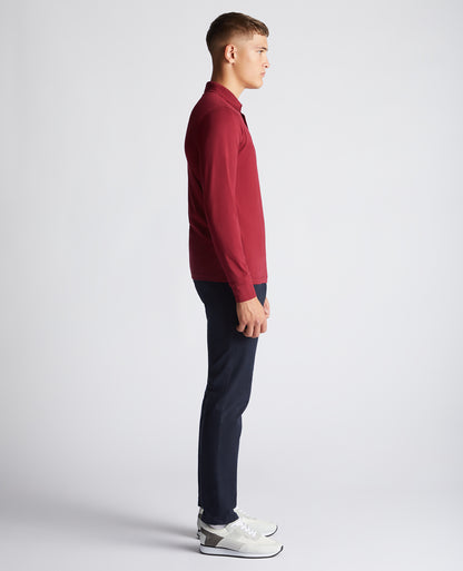 Tapered Fit Cotton-Stretch Long-Sleeve Polo Shirt