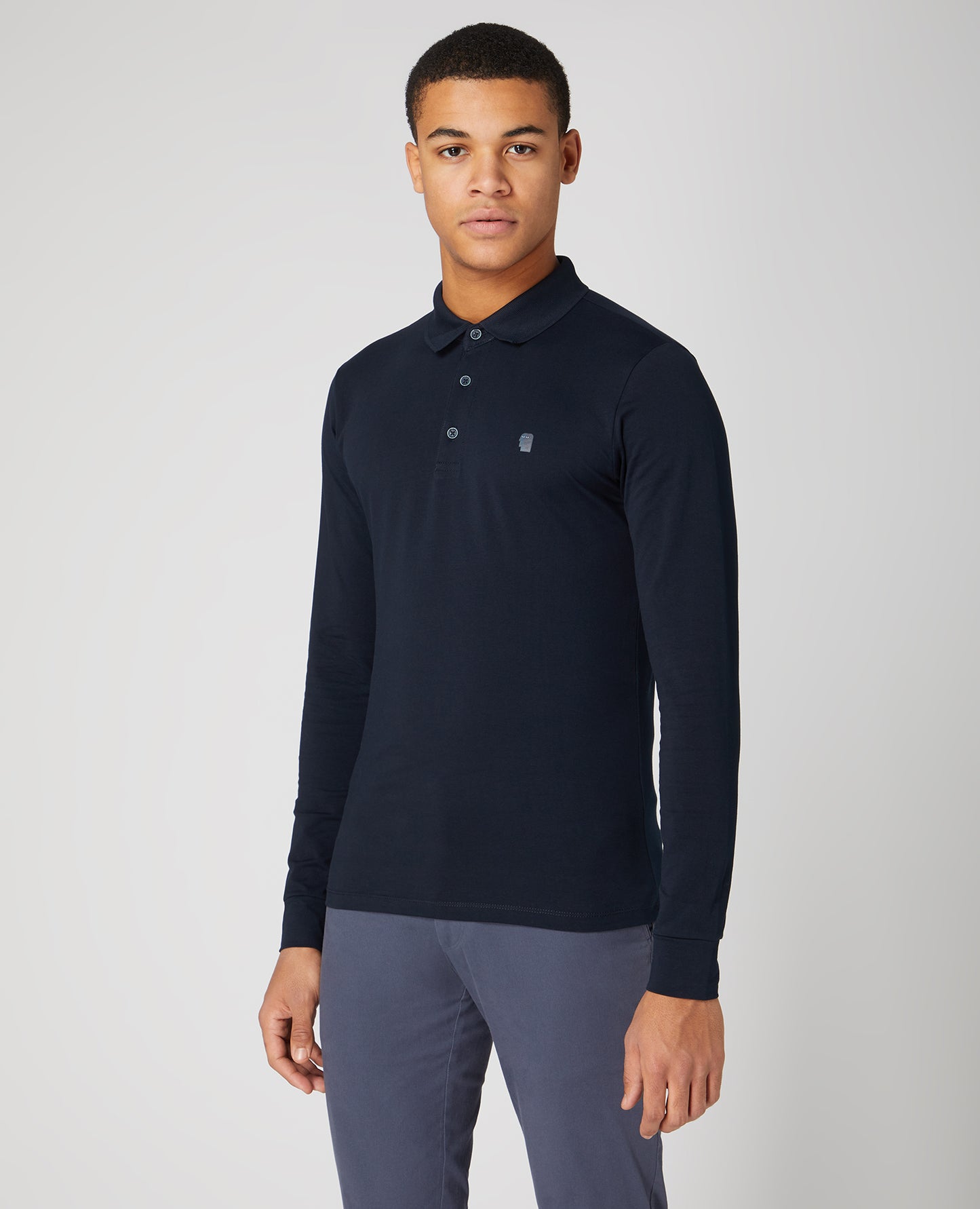 Tapered Fit Cotton-Stretch Long-Sleeve Polo Shirt