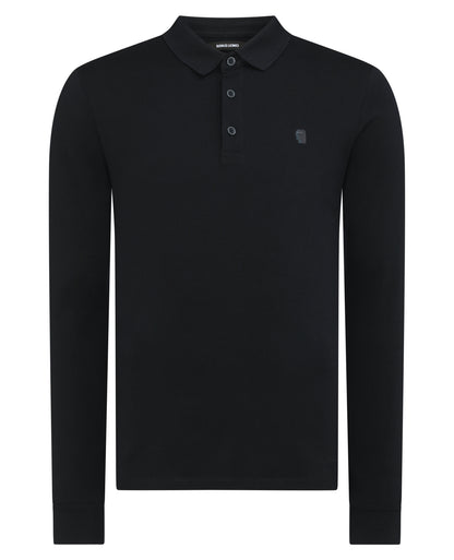 Tapered Fit Cotton-Stretch Long-Sleeve Polo Shirt