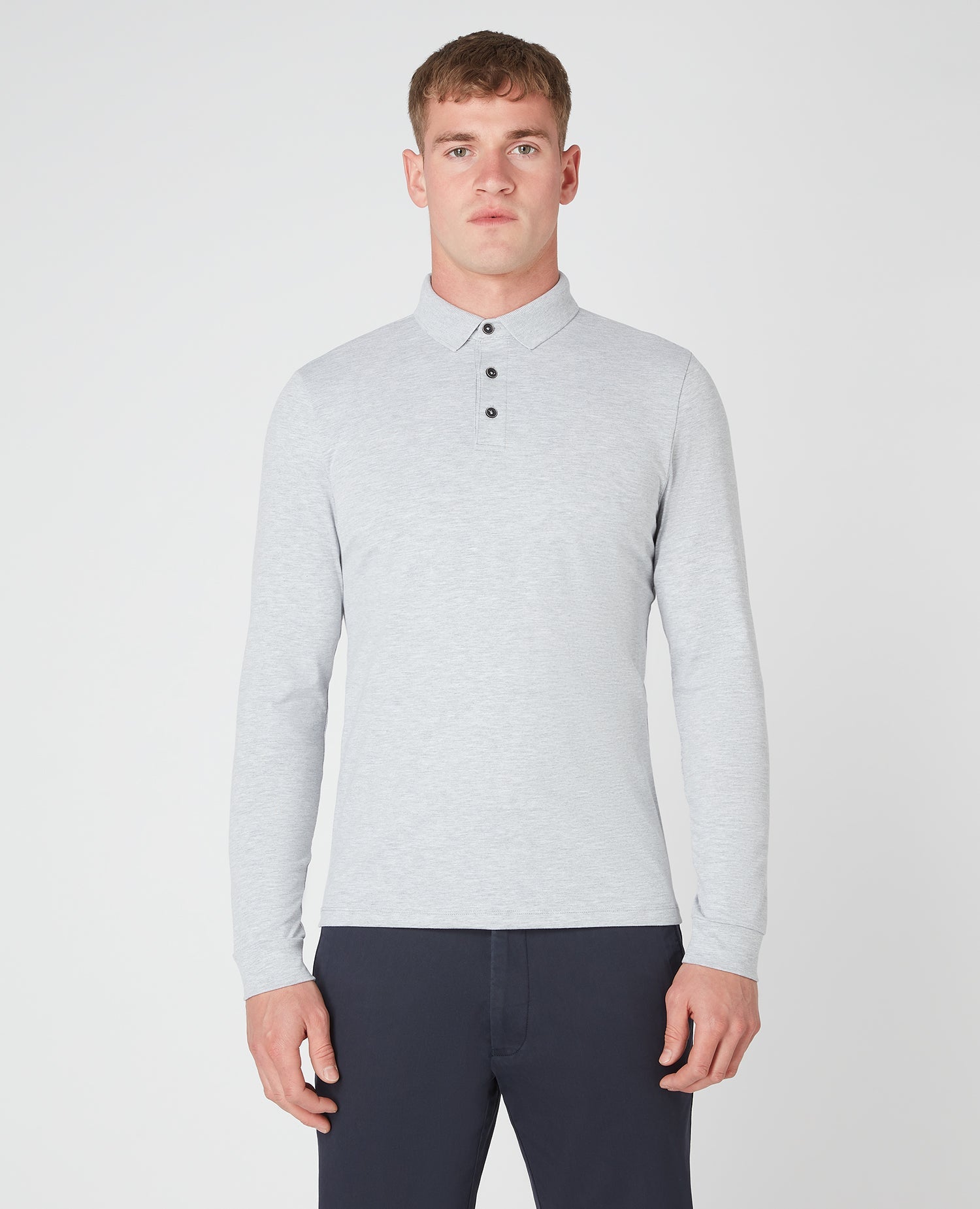 Tapered Fit Cotton-Stretch Long-sleeve Polo Shirt