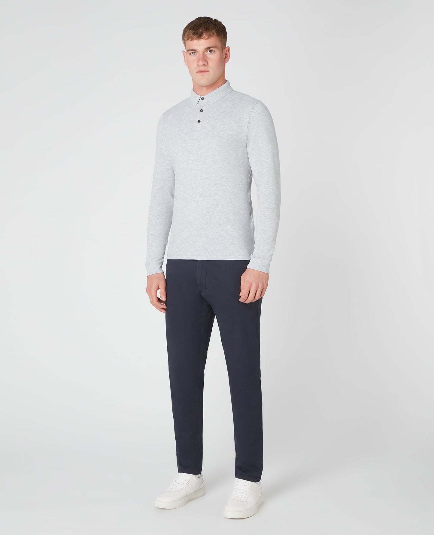 Tapered Fit Cotton-Stretch Long-sleeve Polo Shirt