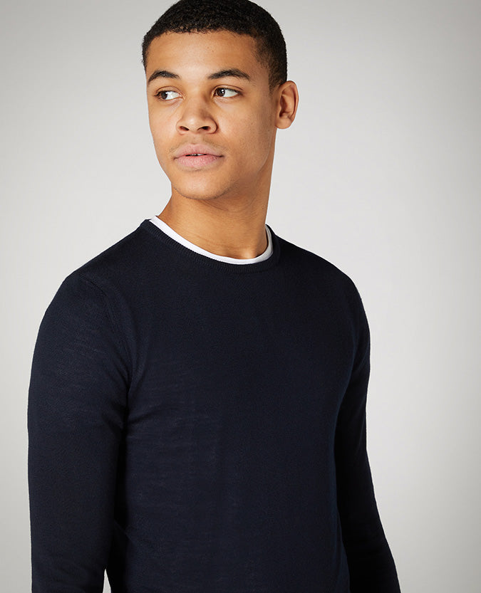 Slim fit fine gauge merino wool-blend sweater