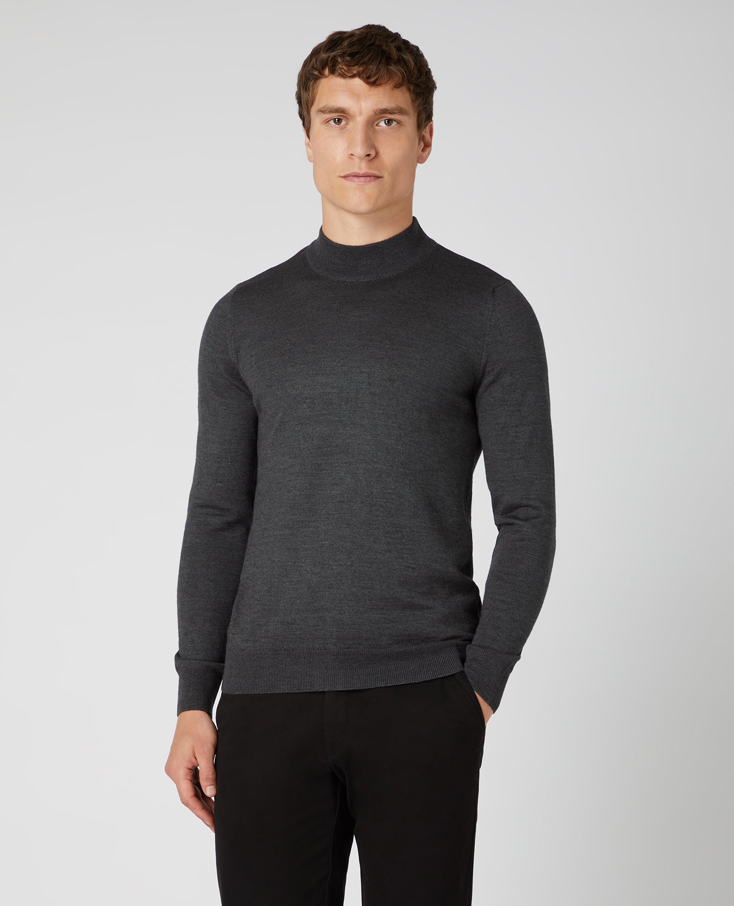 Slim fit merino wool-acrylic turtle neck long sleeve