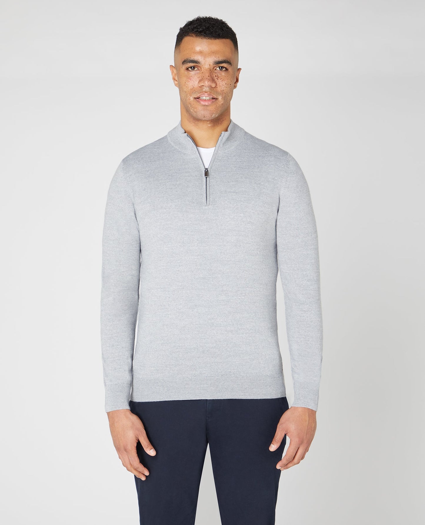 Tapered fit Merino Wool Half Zip Sweater