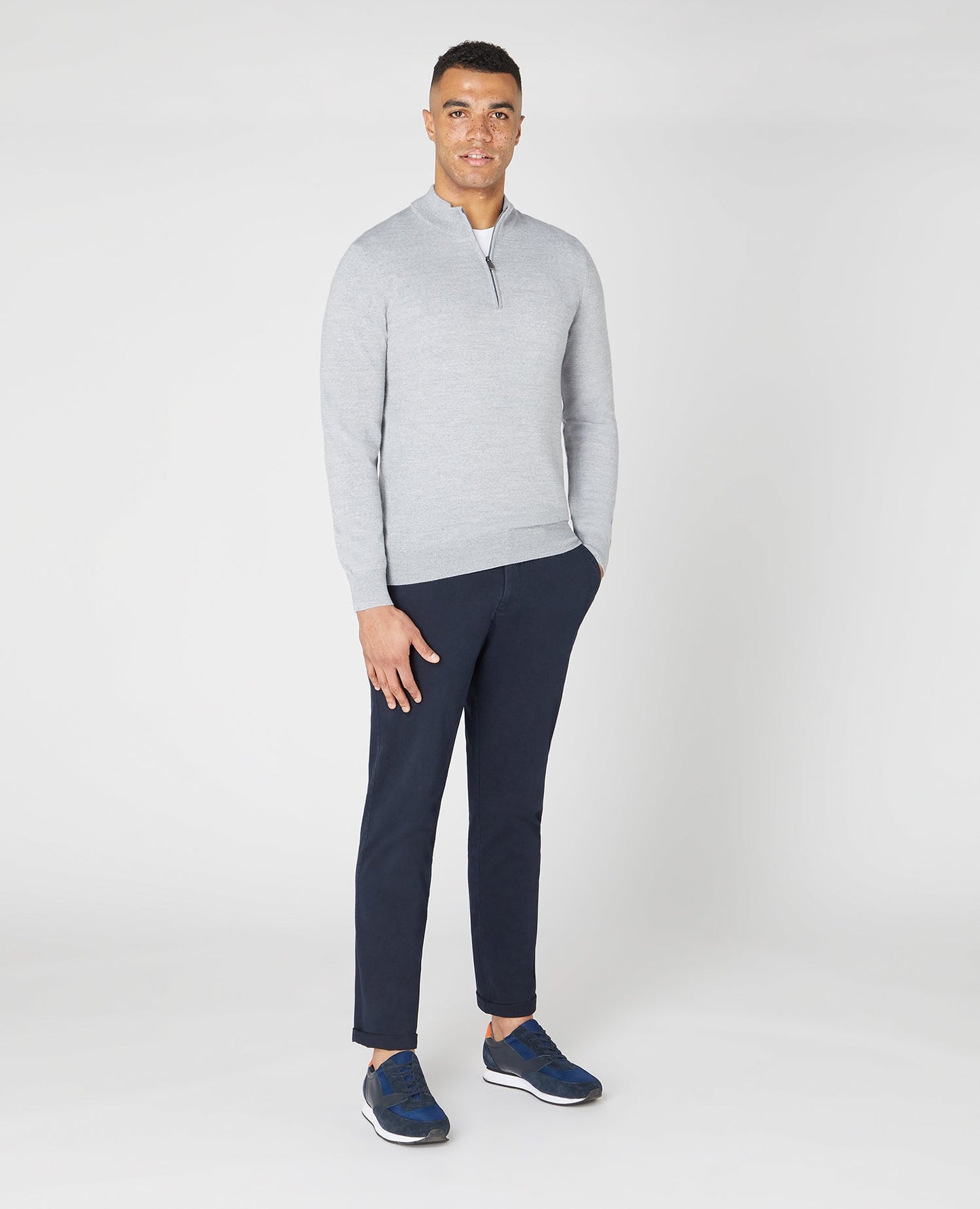 Tapered fit Merino Wool Half Zip Sweater