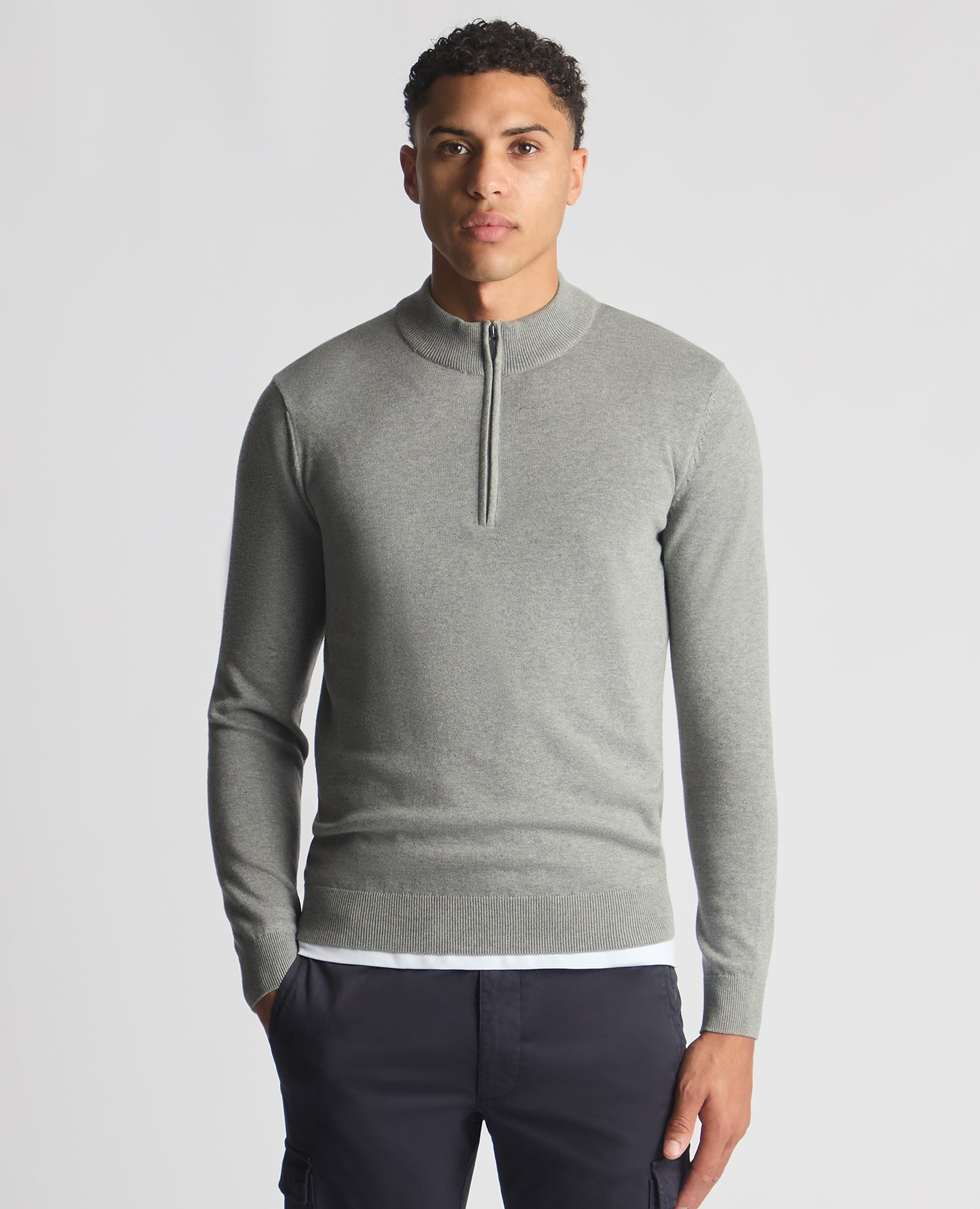 Tapered Fit Half Zip Cotton Sweater