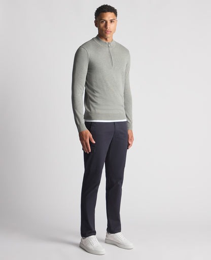 Tapered Fit Half Zip Cotton Sweater