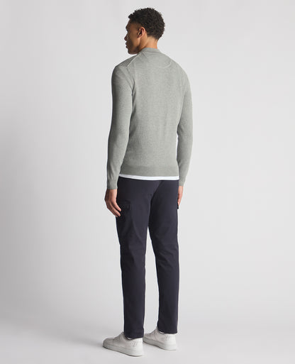 Tapered Fit Half Zip Cotton Sweater