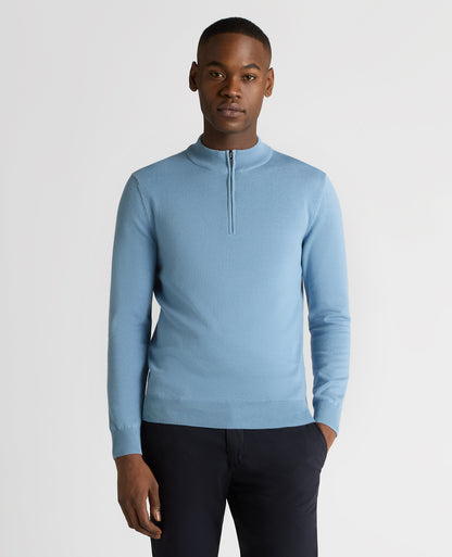 Tapered Fit Half Zip Cotton Sweater