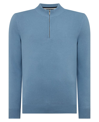 Tapered Fit Half Zip Cotton Sweater