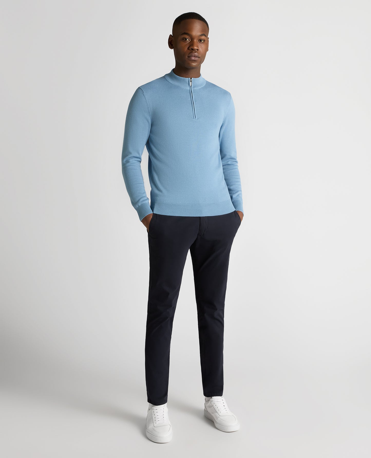 Tapered Fit Half Zip Cotton Sweater