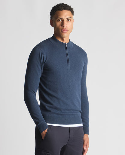 Tapered Fit Half Zip Cotton Sweater