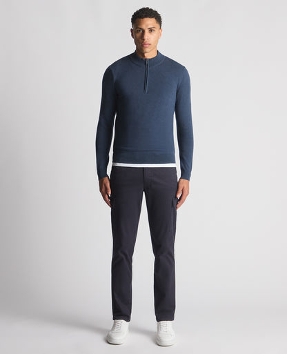 Tapered Fit Half Zip Cotton Sweater