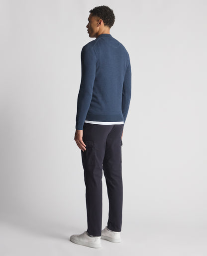 Tapered Fit Half Zip Cotton Sweater