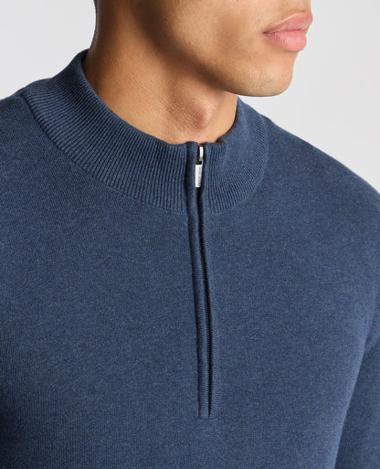 Tapered Fit Half Zip Cotton Sweater