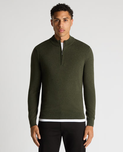 Tapered Fit Half Zip Cotton Sweater