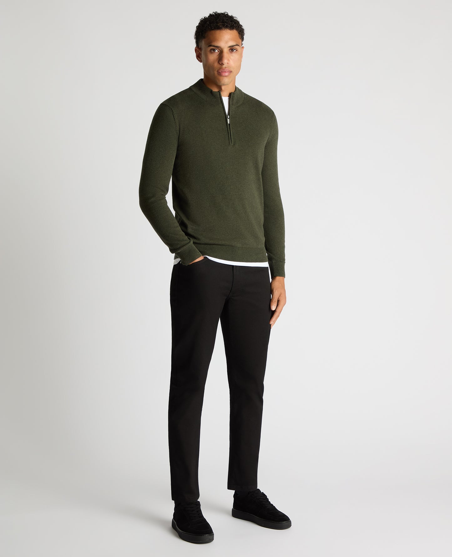 Tapered Fit Half Zip Cotton Sweater