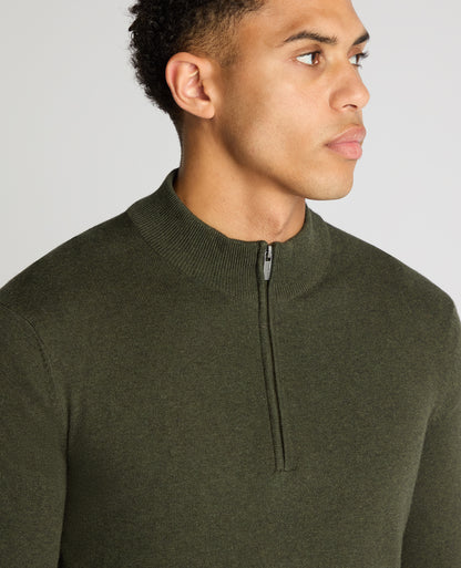 Tapered Fit Half Zip Cotton Sweater