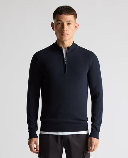 Tapered Fit Half Zip Cotton Sweater