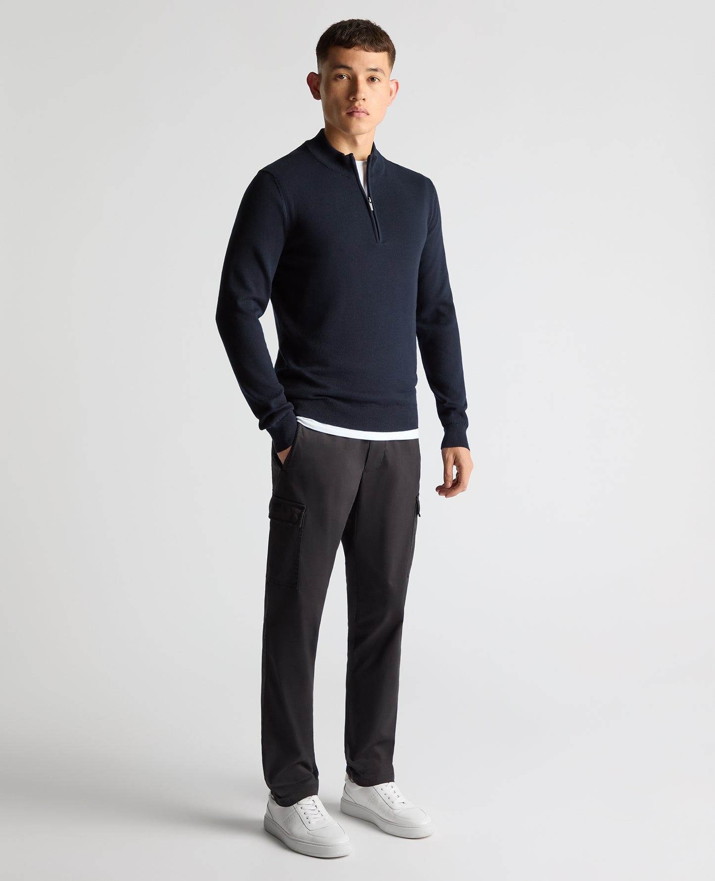 Tapered Fit Half Zip Cotton Sweater