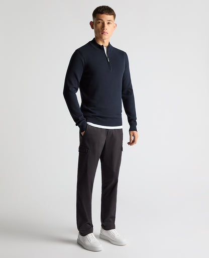 Tapered Fit Half Zip Cotton Sweater