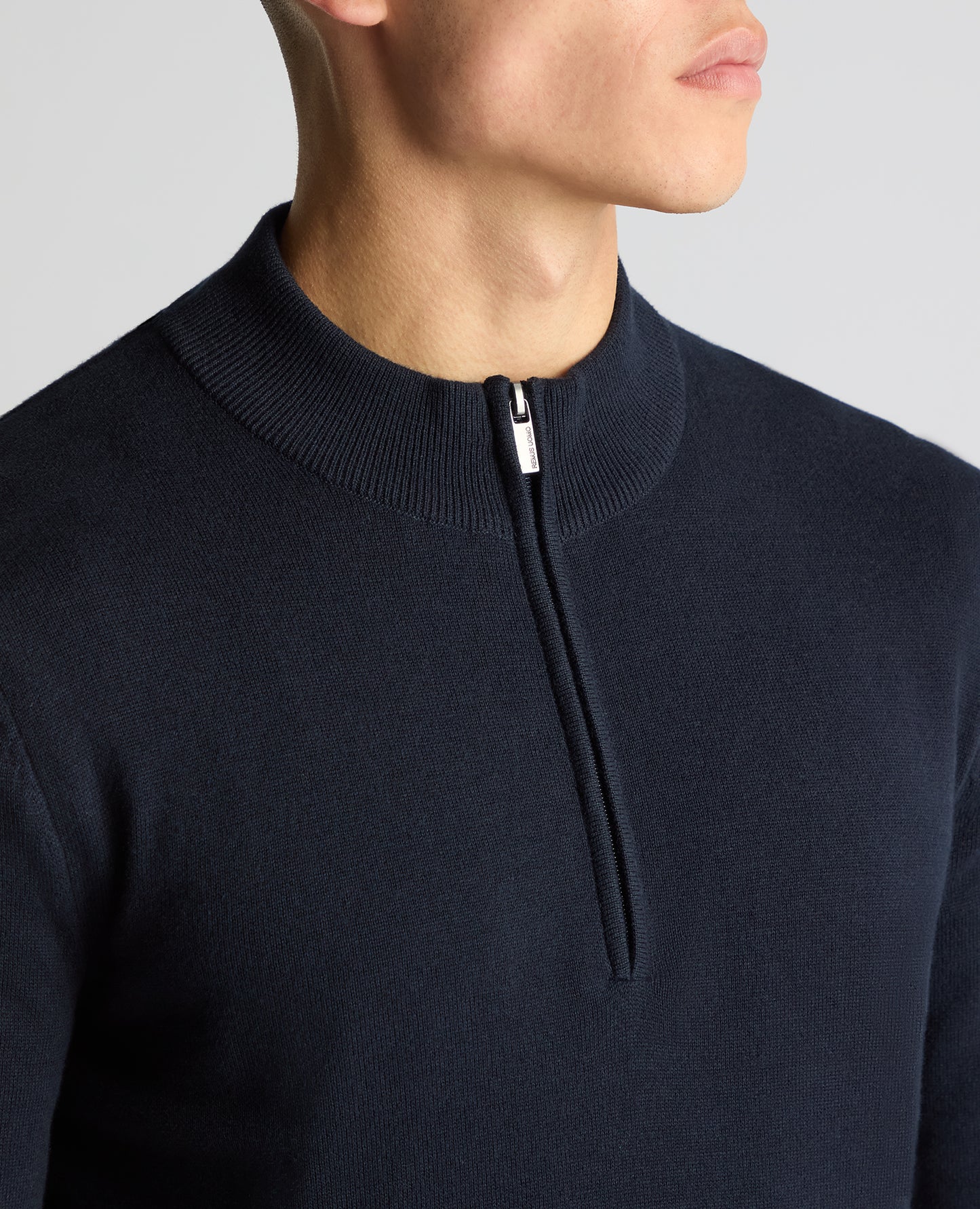 Tapered Fit Half Zip Cotton Sweater