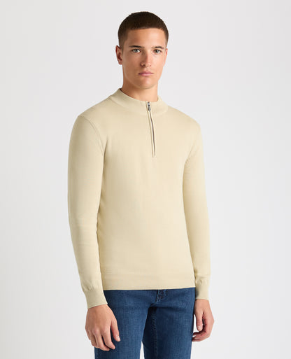 Tapered Fit Half Zip Cotton Sweater