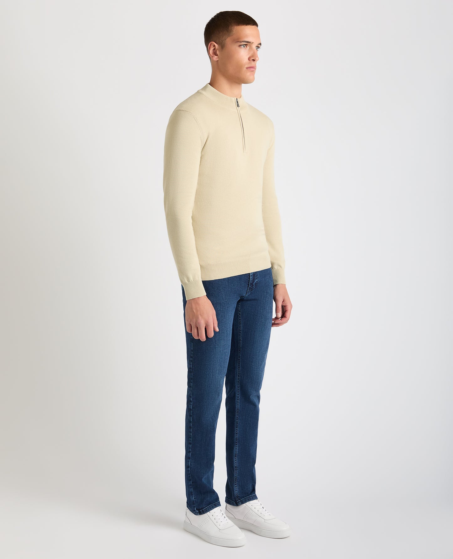 Tapered Fit Half Zip Cotton Sweater