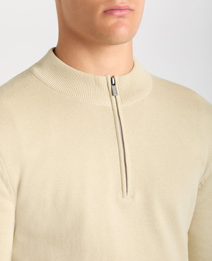 Tapered Fit Half Zip Cotton Sweater