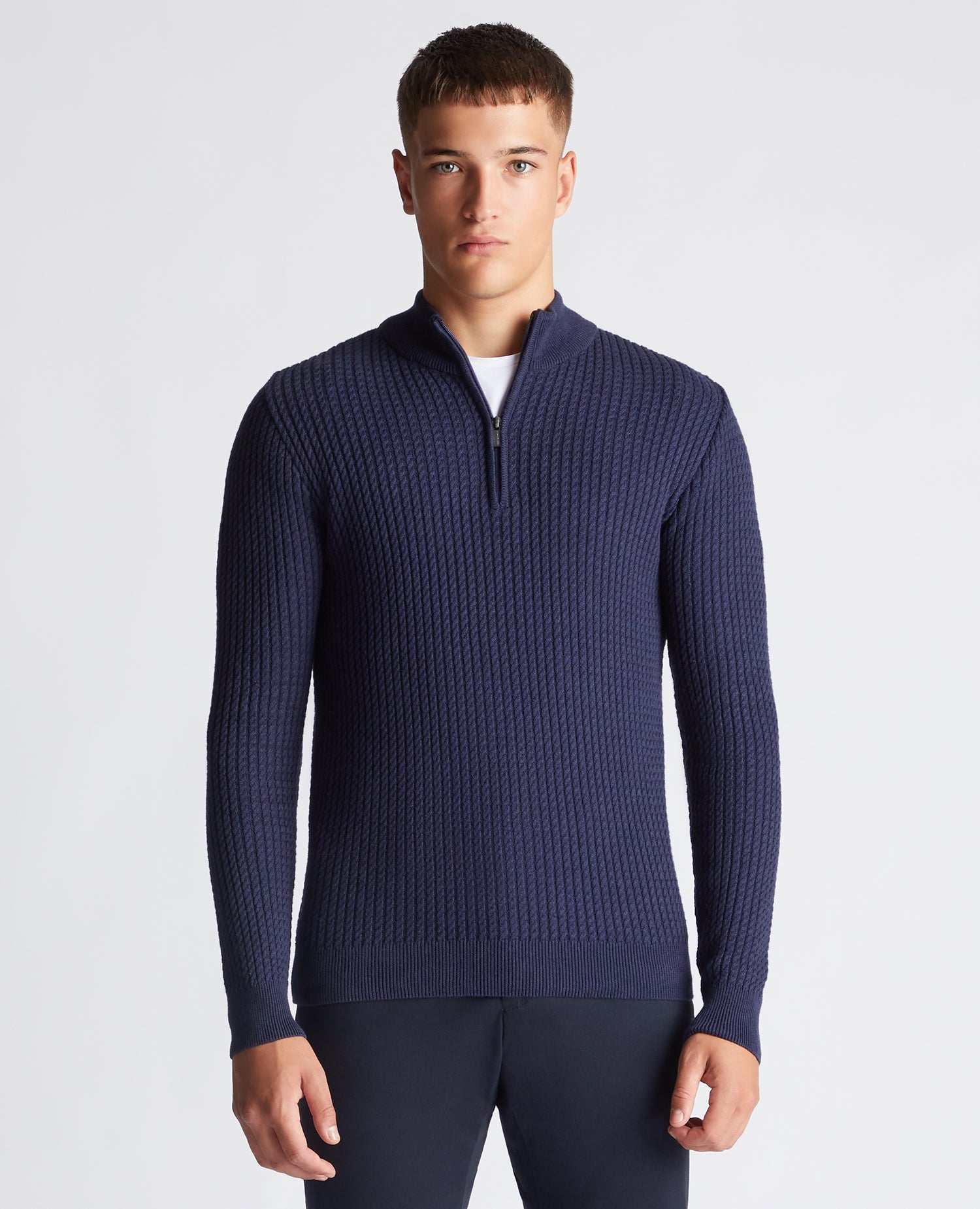 Tapered Fit Cotton Half Zip Sweater