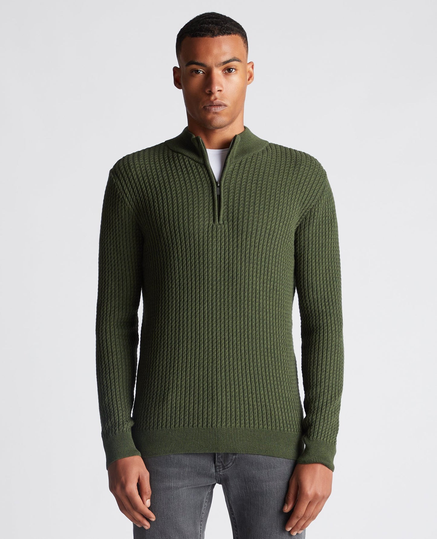 Tapered Fit Cotton Half Zip Sweater