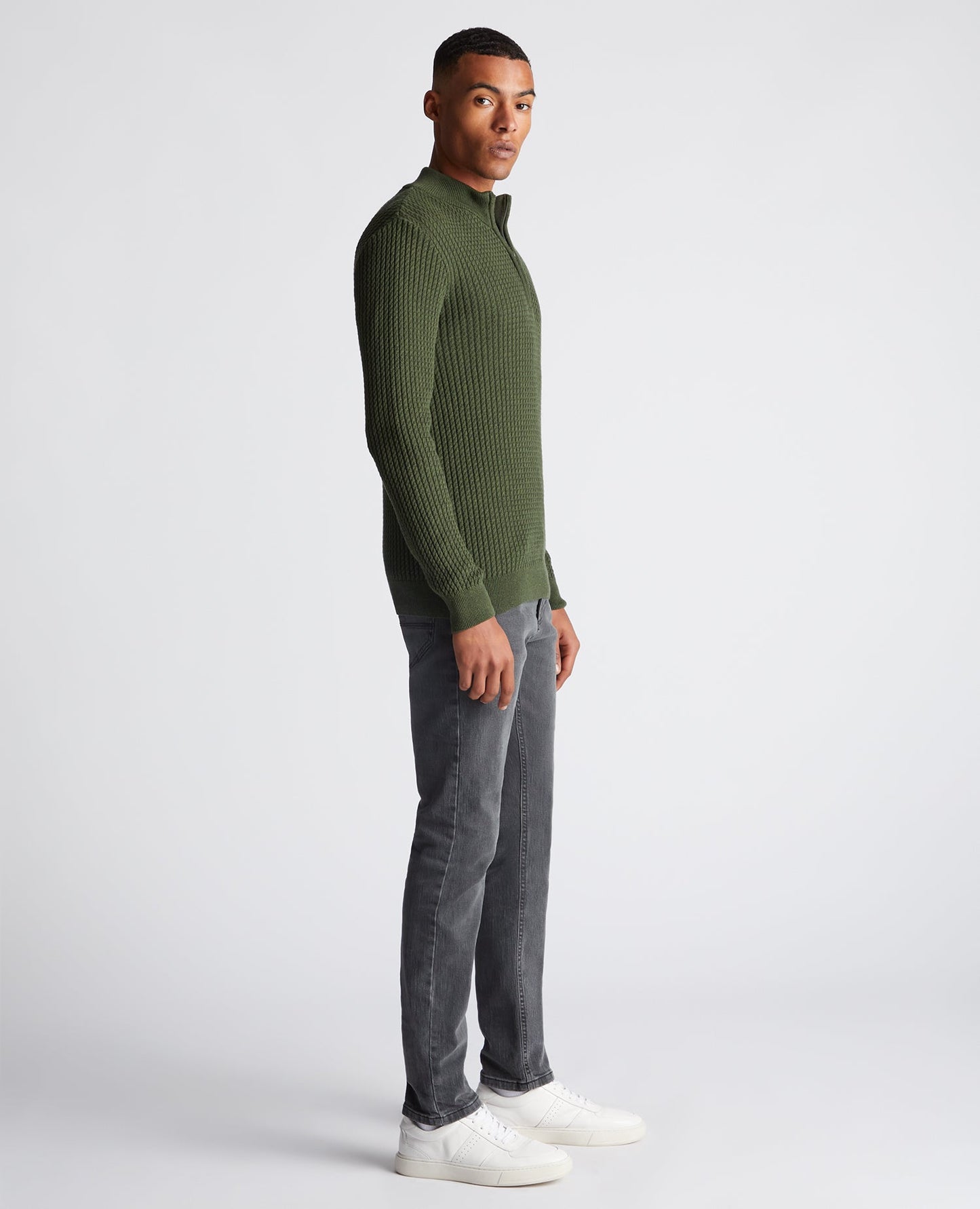 Tapered Fit Cotton Half Zip Sweater