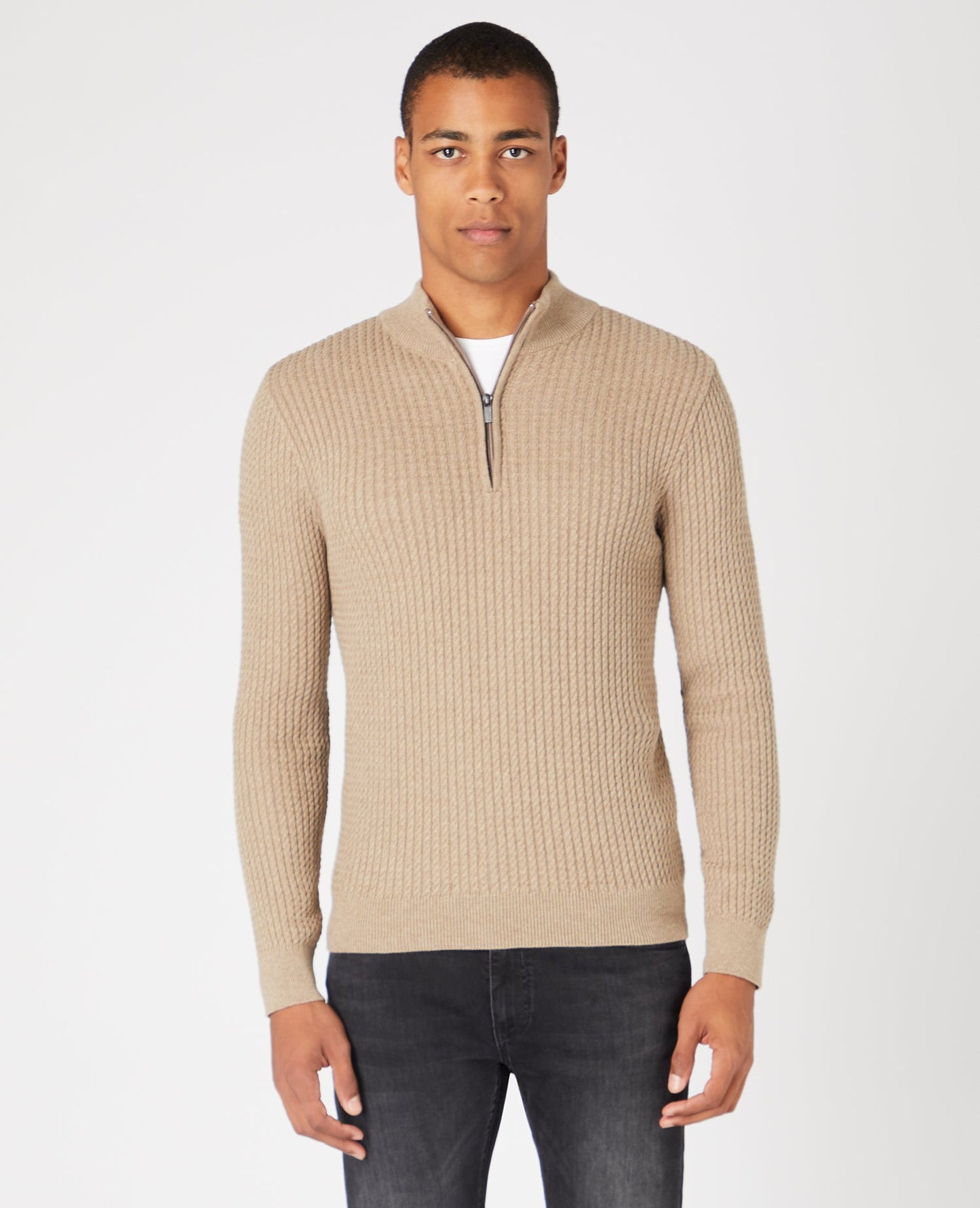 Tapered Fit Cotton Half Zip Sweater